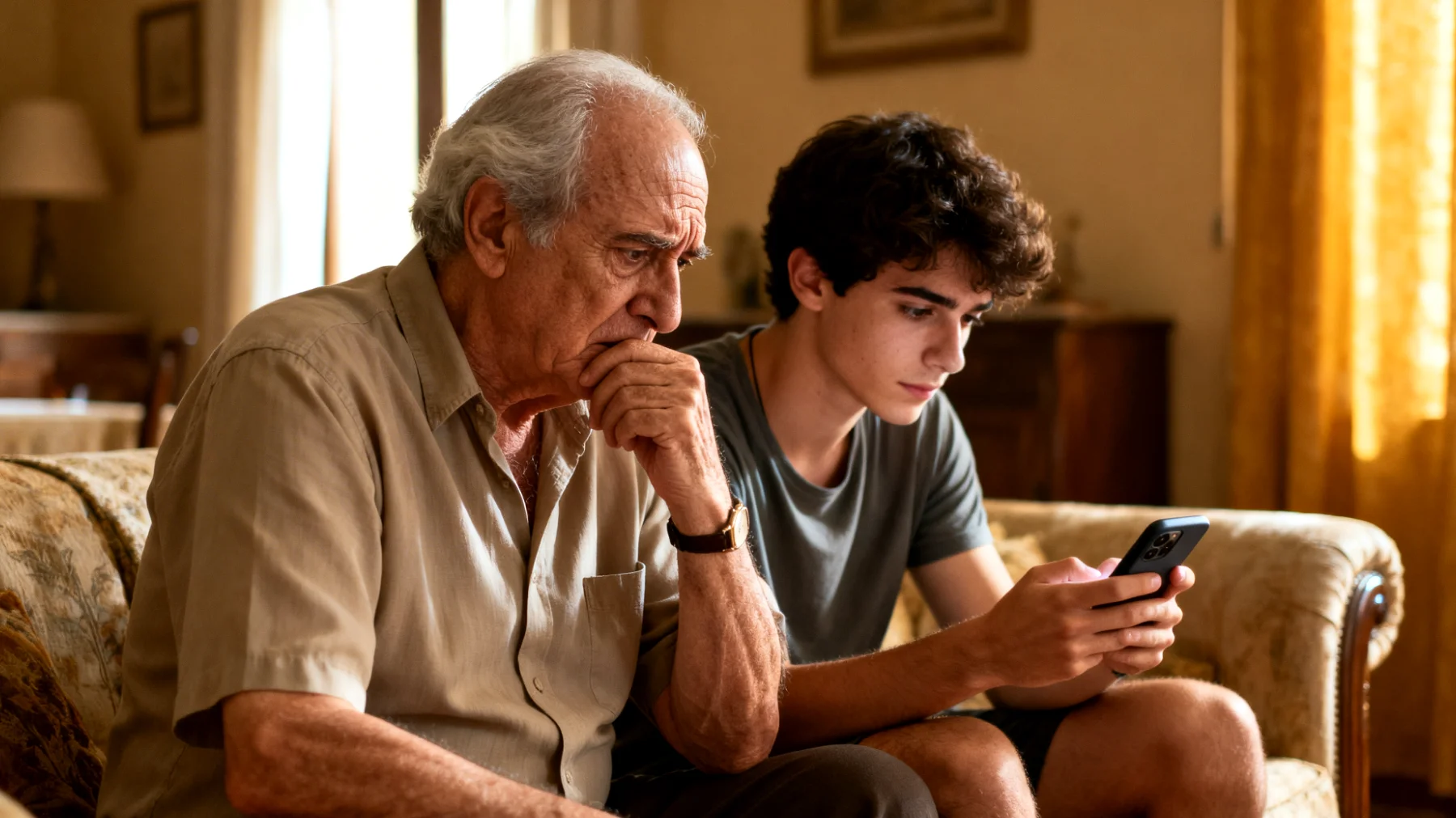 Il nonno si accorge che il nipote giovane adulto utilizza i social media in modo rischioso: pubblica contenuti personali senza filtri, interagisce con sconosciuti e sembra inconsapevole dei pericoli legati alla privacy e alla reputazione online. Il nonno vorrebbe intervenire ma teme di essere percepito come obsoleto e fuori dal mondo digitale, rischiando di compromettere il rapporto di fiducia costruito negli anni."