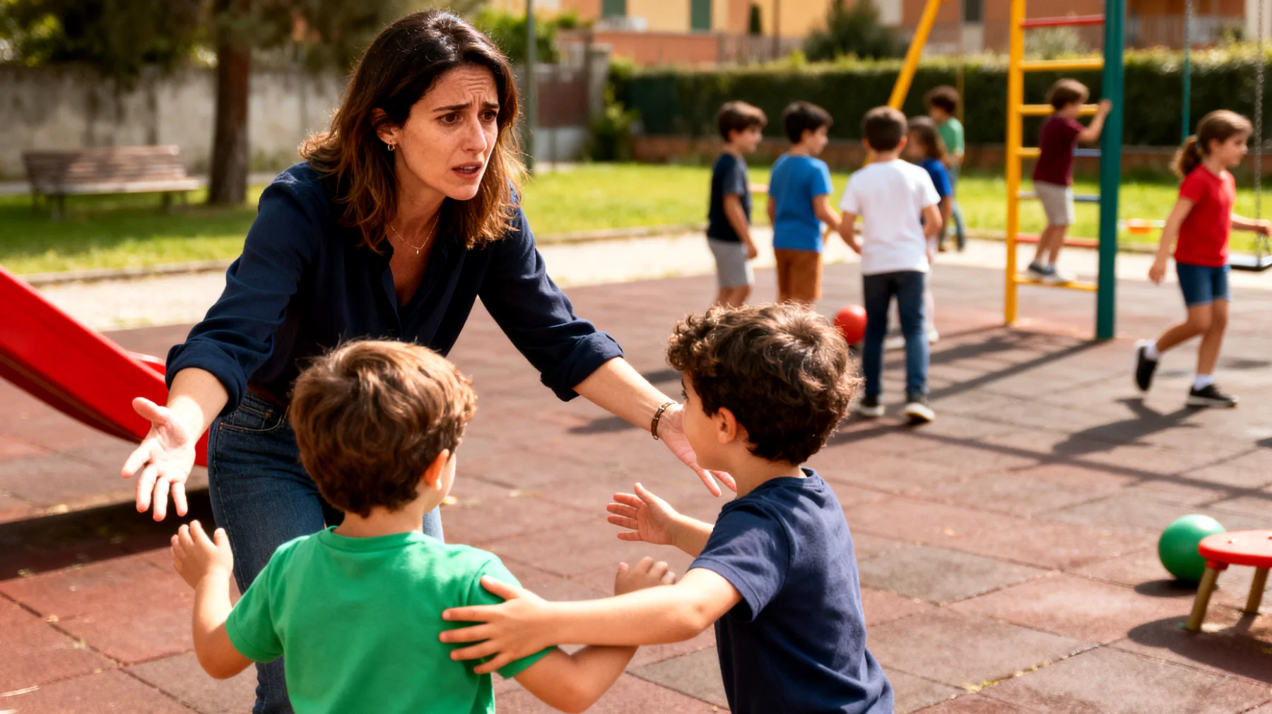 Una mamma che tende a proteggere eccessivamente i propri bambini, limitando la loro autonomia e impedendo loro di sperimentare, sbagliare e sviluppare competenze adeguate alla loro età per paura che possano farsi male o vivere esperienze negative"