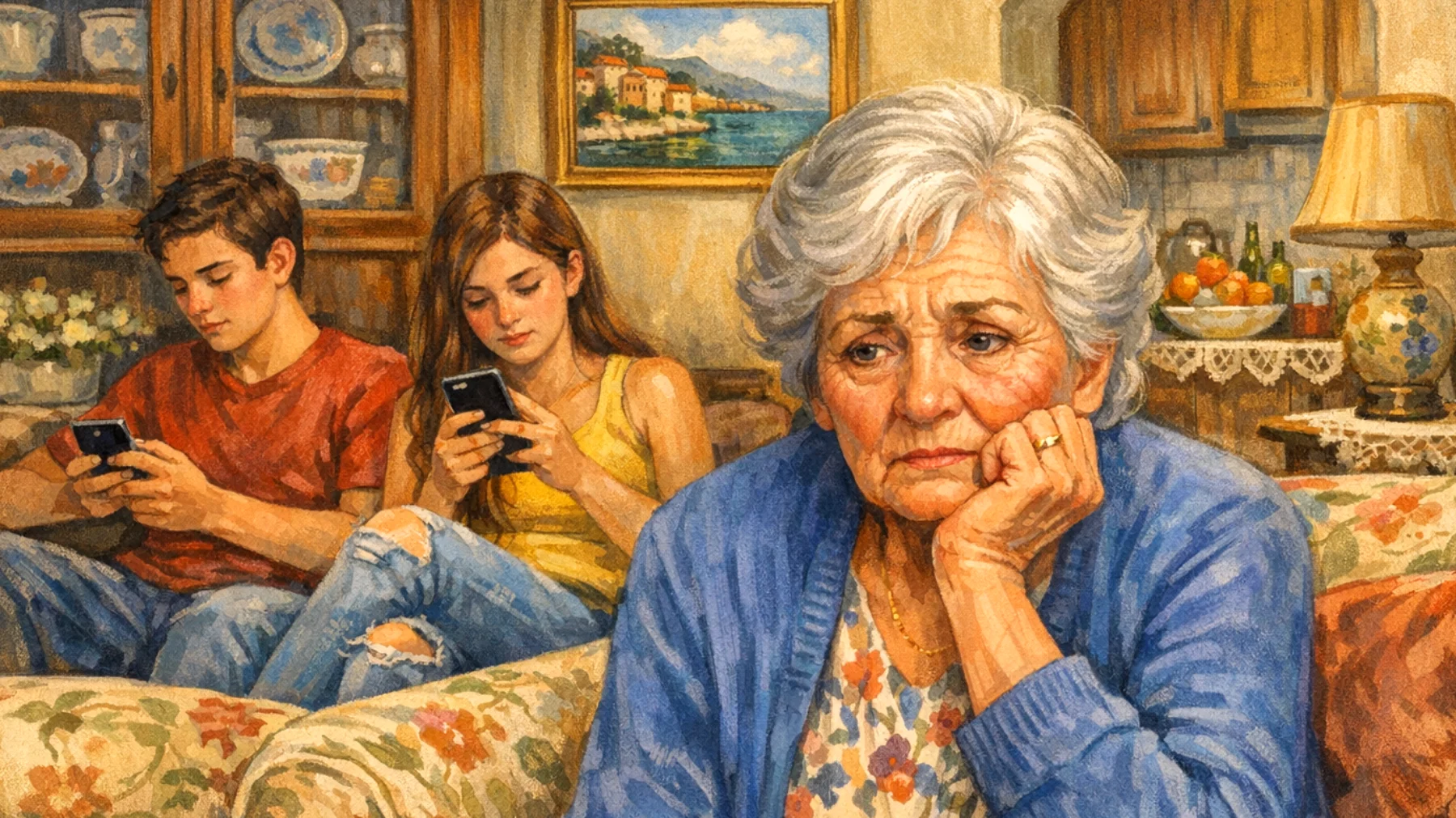 La nonna si sente esclusa e ferita perché i nipoti adolescenti mostrano sempre più distacco emotivo, cercano raramente il suo contatto e sembrano non aver bisogno della relazione che un tempo era stretta e affettuosa"