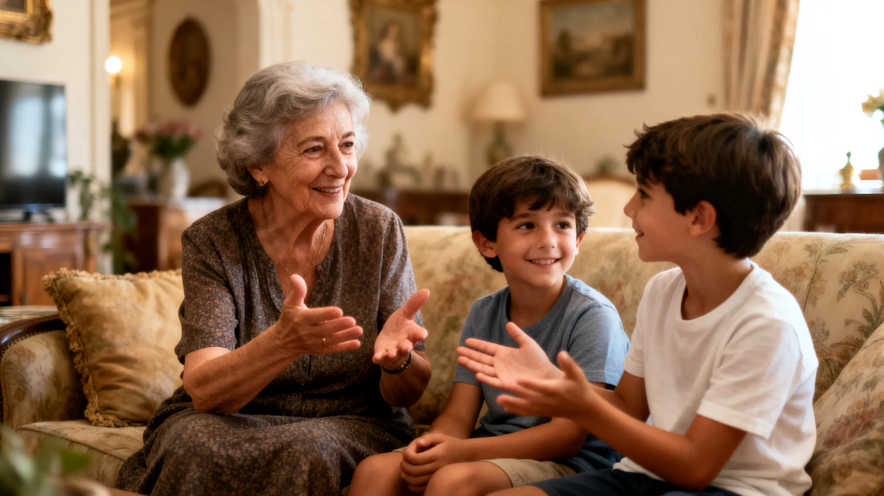 Nonna che si accorge che i nipoti bambini mostrano scarsa fiducia in sé stessi e cerca modi per rafforzare la loro autostima durante il tempo trascorso insieme"