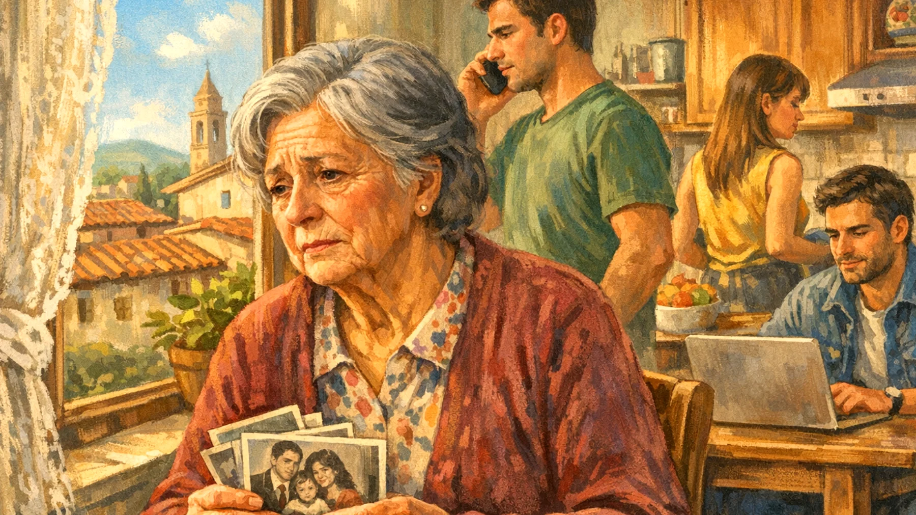 Nonna che teme di perdere il legame affettivo con i nipoti diventati giovani adulti, sempre più presi dalla loro vita indipendente, dal lavoro e dalle relazioni sociali, con conseguente sensazione di esclusione e marginalità nel loro percorso di vita"