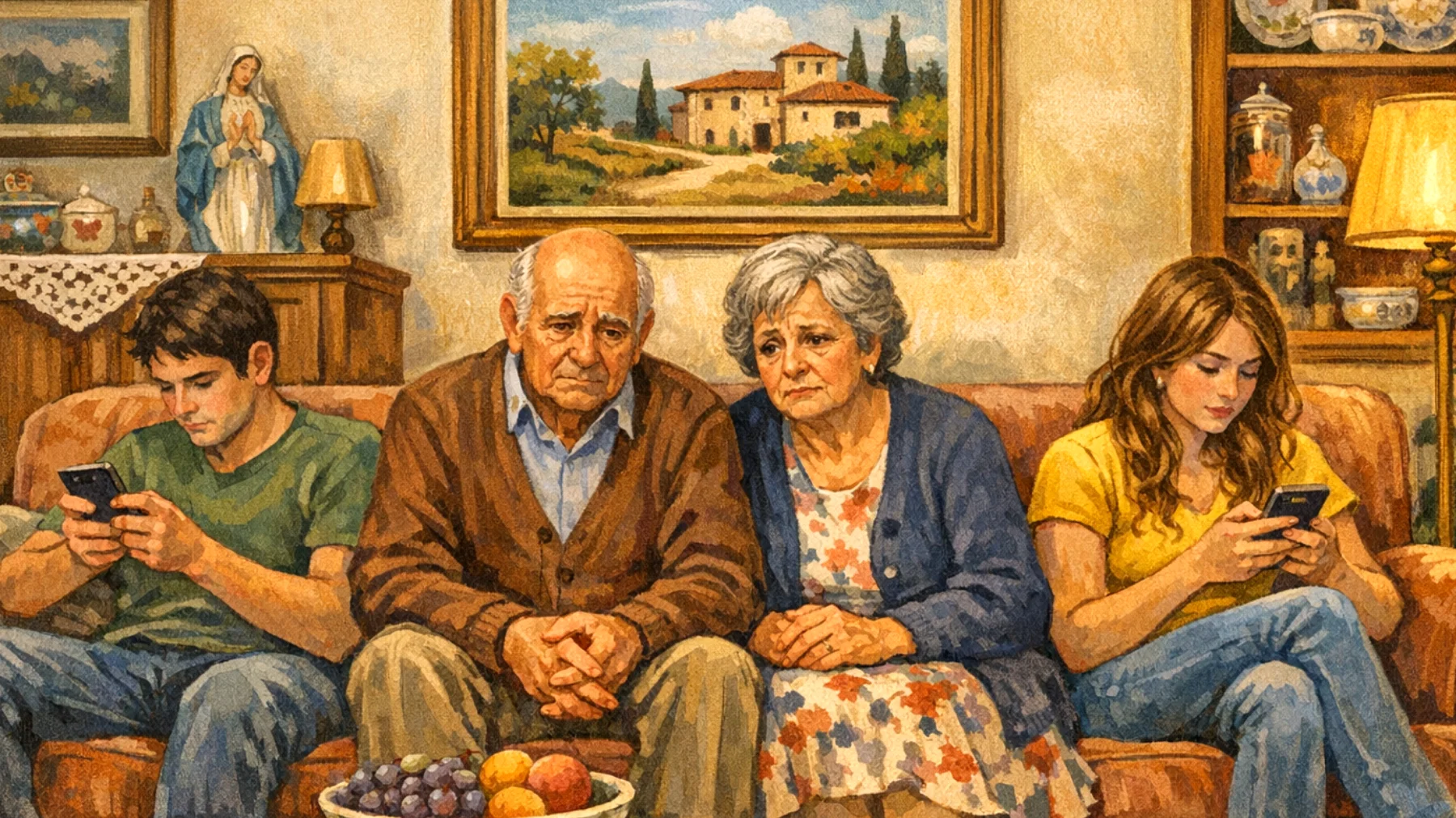 I nonni sono preoccupati per l'eccessivo uso di smartphone e videogiochi da parte dei nipoti giovani adulti, che durante le visite familiari rimangono costantemente connessi ignorando le interazioni e creando un distacco emotivo che fa sentire i nonni esclusi e poco valorizzati."
