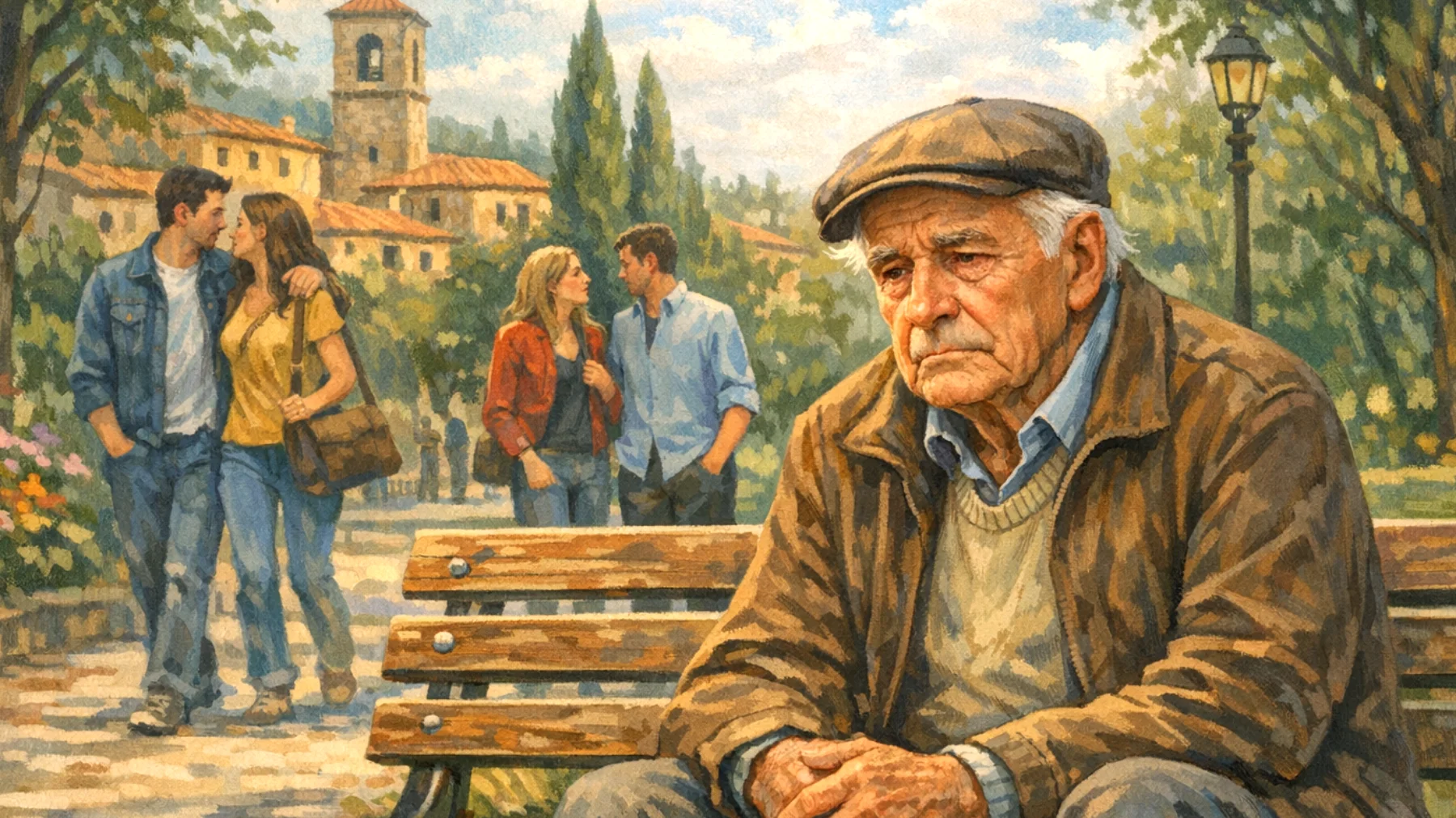 Nonno che prova sensi di colpa per non essere stato abbastanza presente durante la crescita dei propri figli e ora teme di ripetere gli stessi errori con i nipoti giovani adulti, sentendosi inadeguato e in difficoltà nel costruire un rapporto significativo con loro"