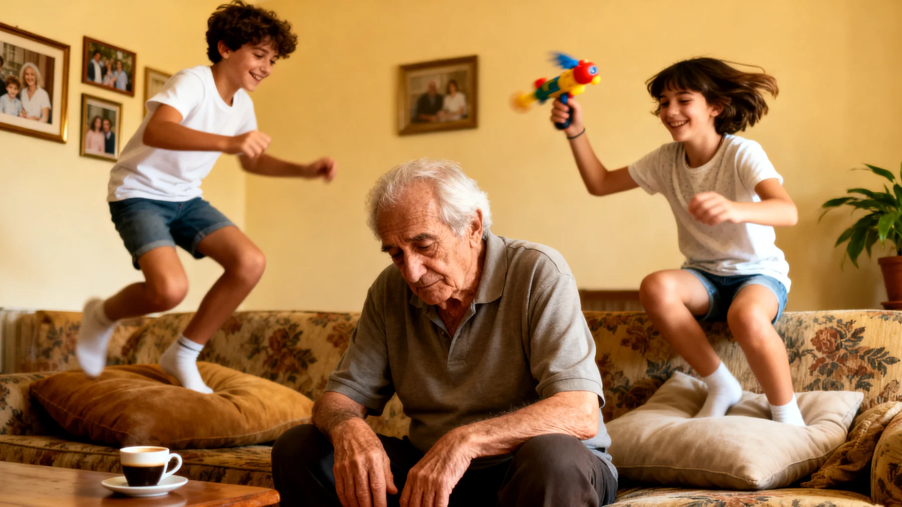 Il nonno si sente troppo stanco per gestire le richieste e l'energia dei nipoti adolescenti durante le visite, ma non vuole deluderli o apparire distante"