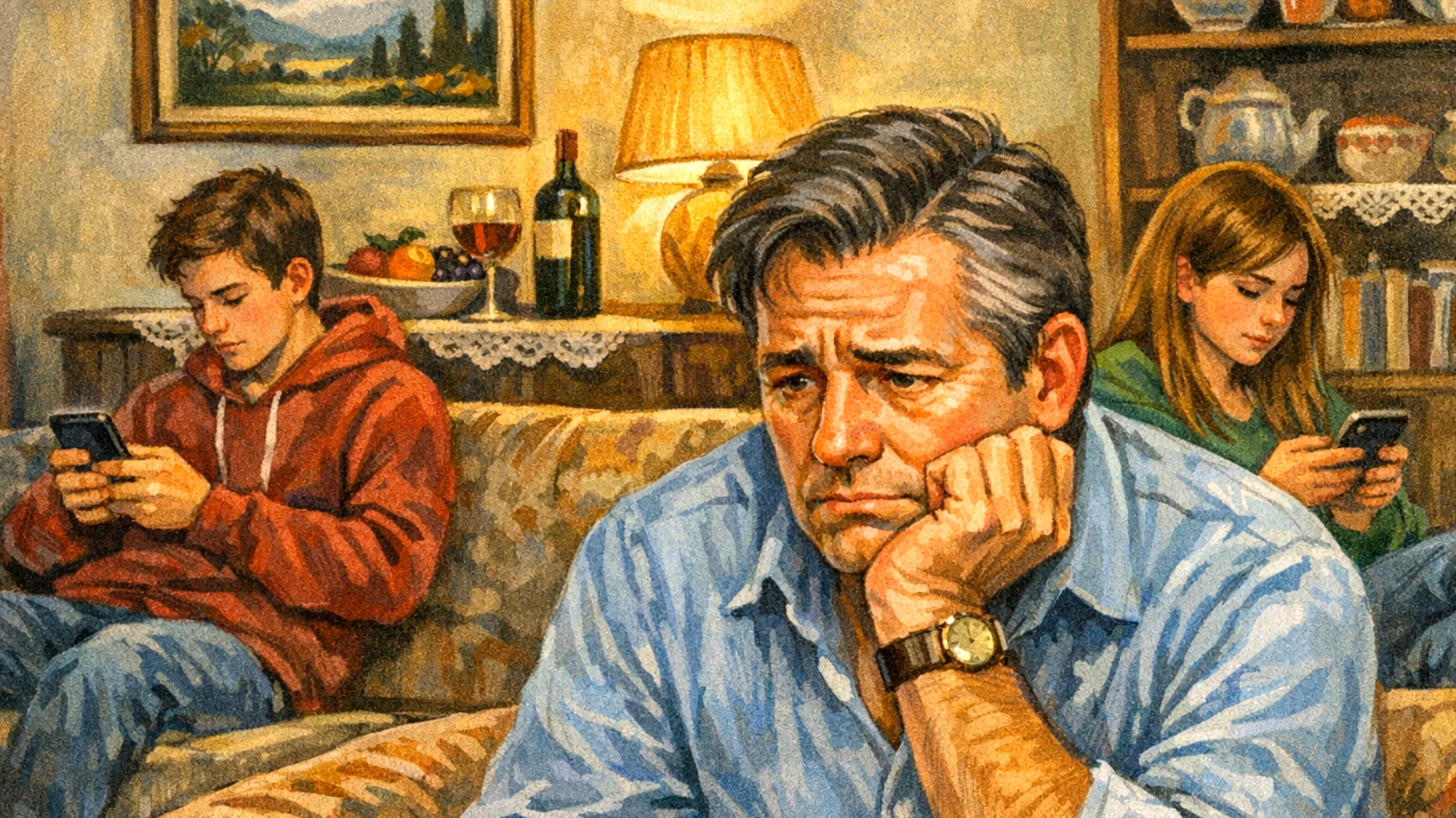 Un papà avverte una crescente distanza emotiva con i suoi figli adolescenti, che sembrano sempre più chiusi, disinteressati ai momenti familiari e poco inclini a condividere pensieri ed emozioni, facendolo sentire escluso dalla loro vita e temendo di perdere definitivamente il legame profondo che aveva con loro durante l'infanzia"